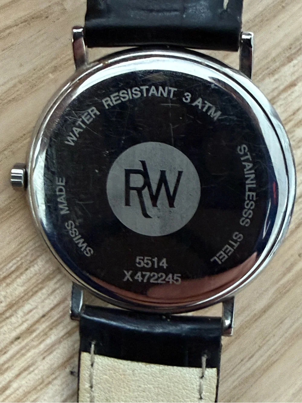Raymond Weil Geneve Rare Stainless Case Vintage Watch White Dial Leather Strap